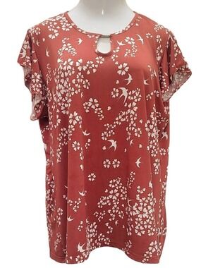 Jon & Anna Rust Floral Keyhole Flutter-Sleeve Tunic Sz 2X